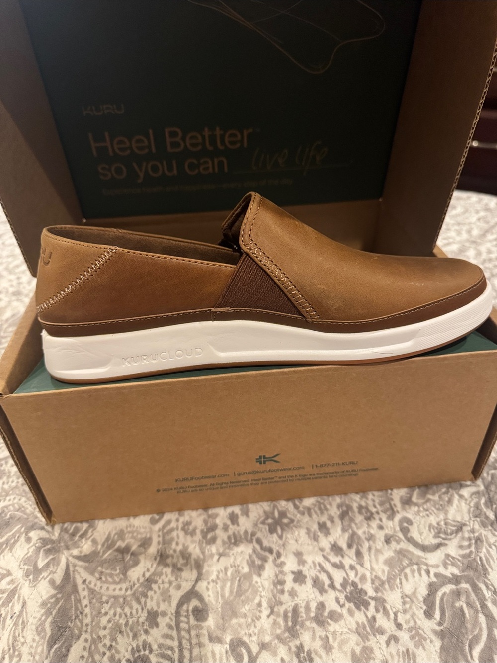 KURU Women's Tan Slip-On Loafer with White Midsole
